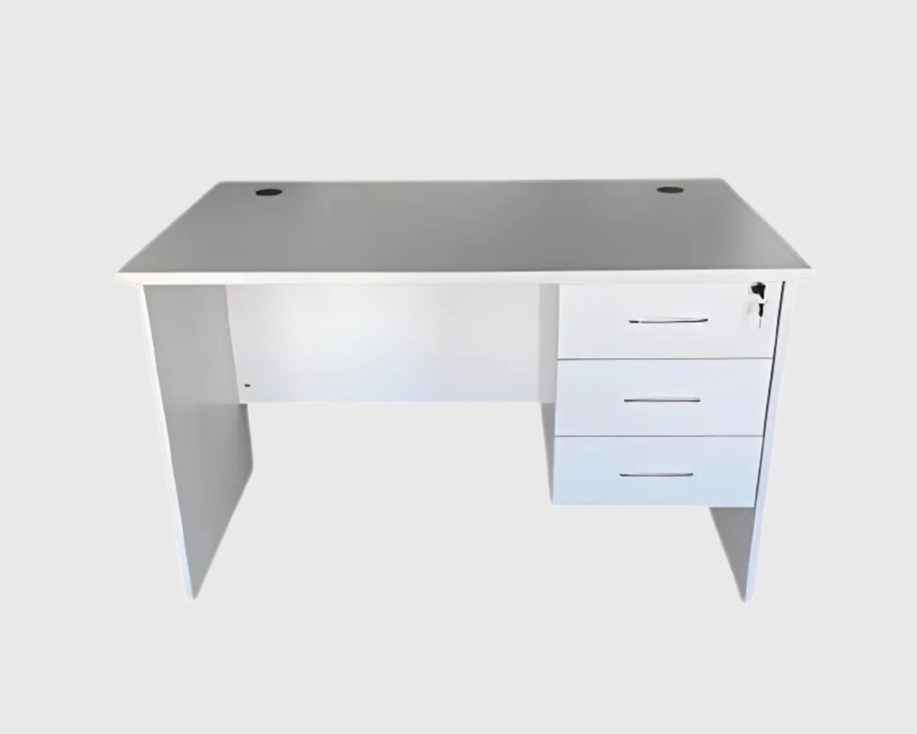 Upgrade your workspace with a Luxurious White Office Desk with Storage Drawers featuring 3 drawers, lockable storage, and cable management. Perfect for home offices and professionals.