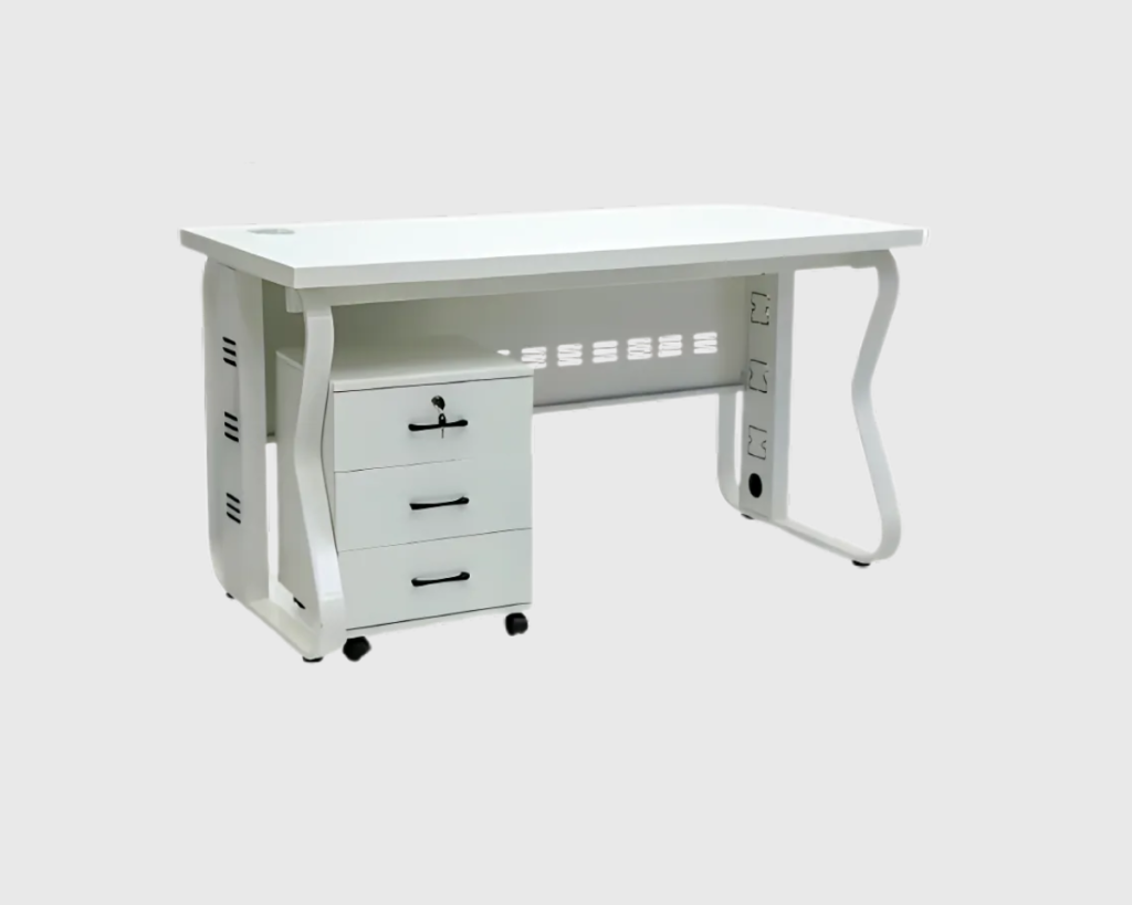 Modern white office desk with a mobile pedestal – NAD 7774 (1.4) featuring a sleek design, sturdy construction, and ample storage space