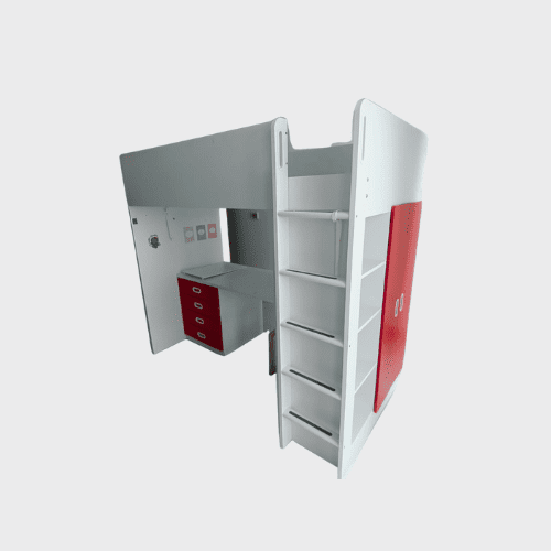 Red Color Kids Loft Bunk Bed for Kids Room