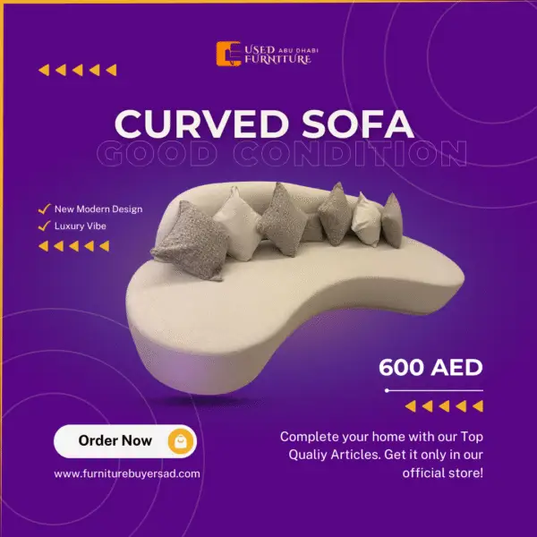 Modern elegant curved sofa for sale in Abu Dhabi, perfect for lounges, living rooms, and offices – Fairy of Fortune Used Furniture