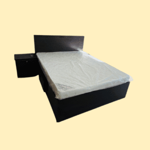 Full Bed Set of Wooden Bed, Side Table & Dresser for sale in Abu Dhabi – dark wood finish