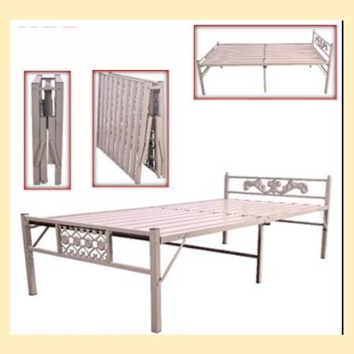 2 Fold Metal Folding Bed Abu Dhabi Silver Steel Frame