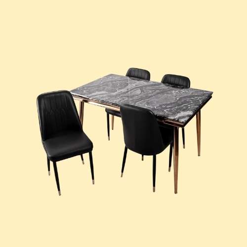 Modern black dining set Abu Dhabi with 4 chairs and wooden dining table — elegant furniture for home and office.