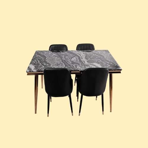 Contemporary dining set furniture UAE — black dining set with 6 chairs ideal for restaurants and apartments.