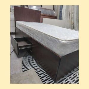 Affordable wooden single bed with storage drawer and mattress – used furniture Abu Dhabi