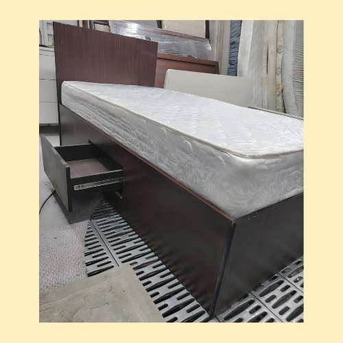 Affordable wooden single bed with storage drawer and mattress – used furniture Abu Dhabi