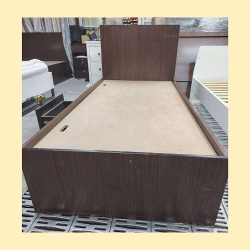 Single bed with storage drawer and used mattress in Abu Dhabi – dark wood frame
