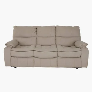 Modern beige plush fabric 3-seater sofa cum bed with extended pull-out mattress mechanism in Abu Dhabi