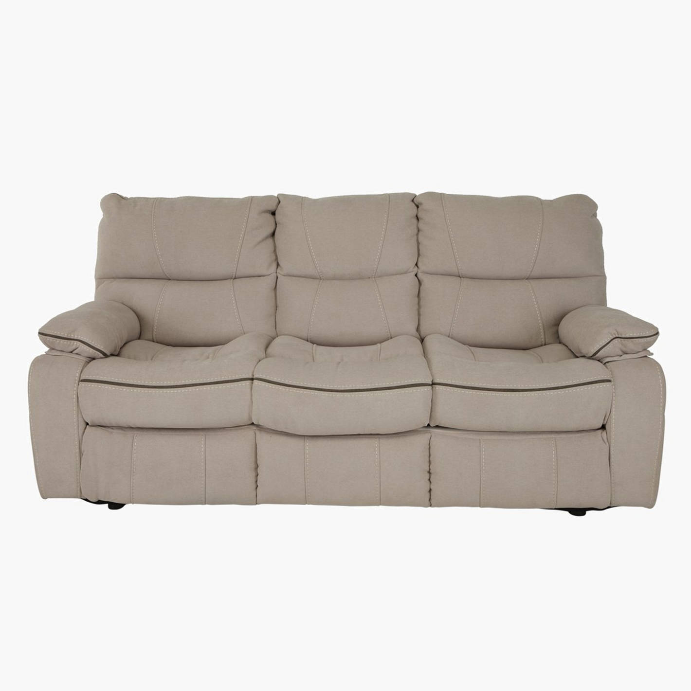 Modern beige plush fabric 3-seater sofa cum bed with extended pull-out mattress mechanism in Abu Dhabi