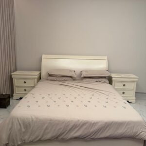 Affordable cream white used bedroom set with two nightstands in Abu Dhabi