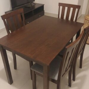 Modern Dark Brown 4-Seater Wooden Used Dining Table Set Abu Dhabi