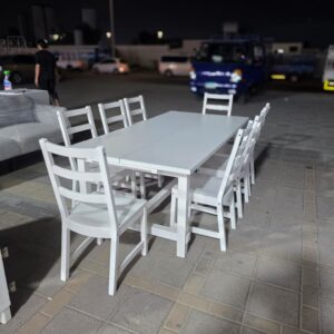 White Wooden 8 Seater Used Dining Table Set in Abu Dhabi | UseFurniture Abu Dhabi